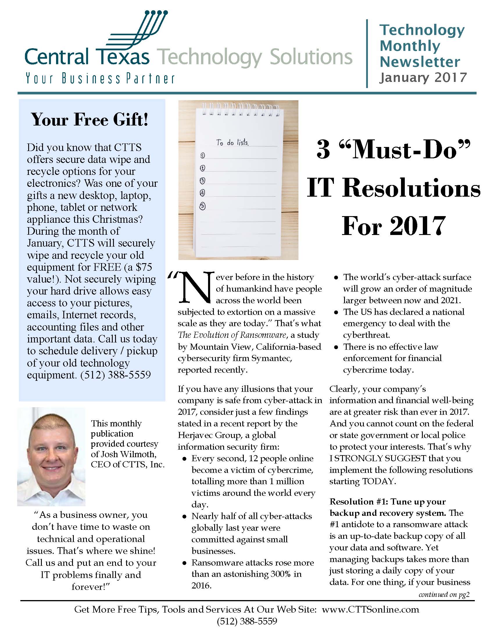Technology Monthly Newsletter - January 2017