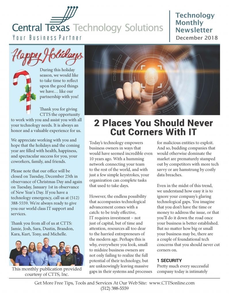 Technology Monthly Newsletter - December 2018