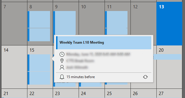 outlook calendar preview