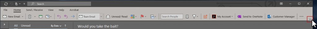Outlook ribbon collapsed
