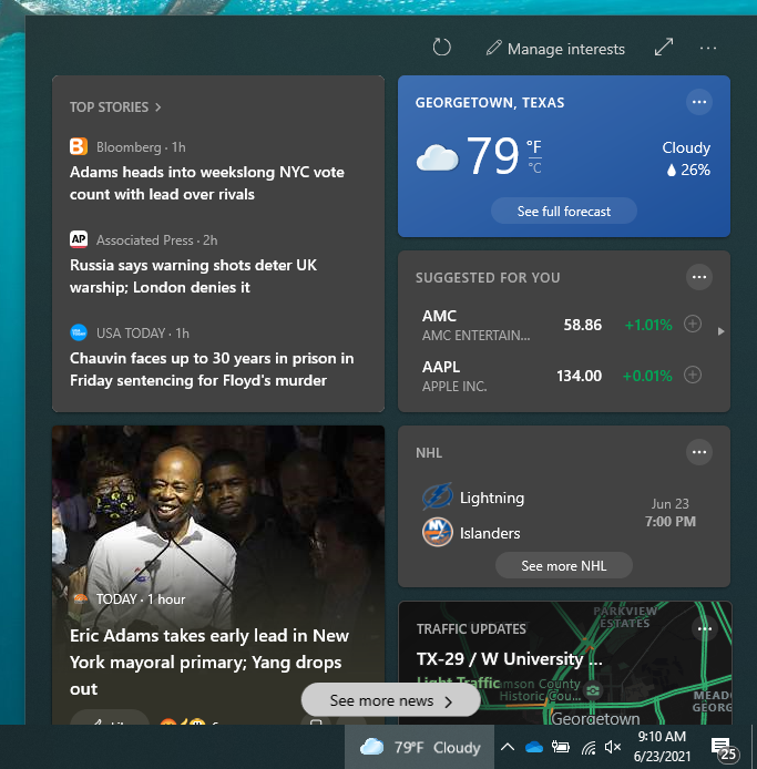 news and interests widget weather widget windows 10 taskbar