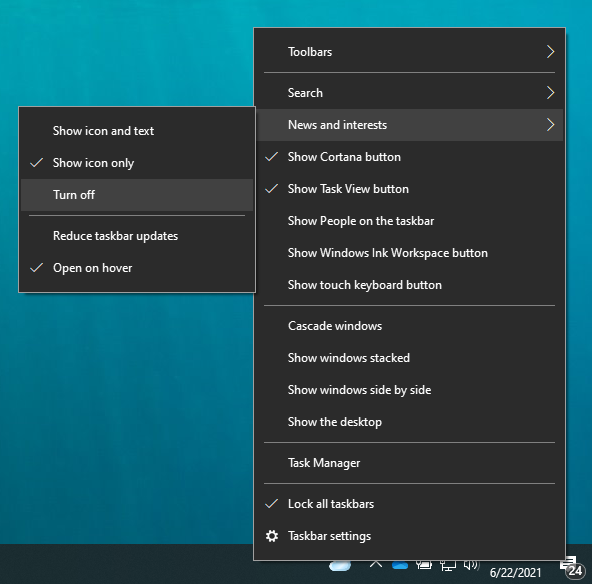 windows 10 taskbar open on hover