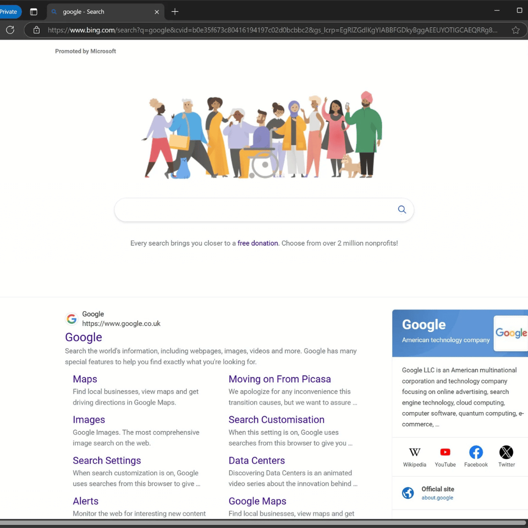 Google Search on Bing